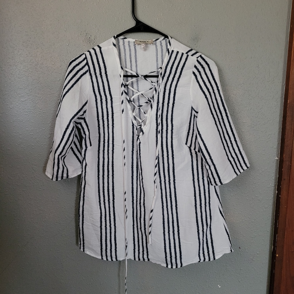 Route 3 Los Angeles Boutique 3/4 Sleeve Striped Blouse Top Women's size Small
